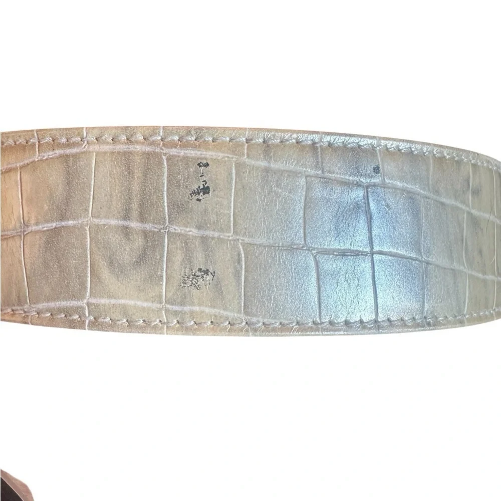 Escada Cream Embossed Belt with Silver Logo Buckle